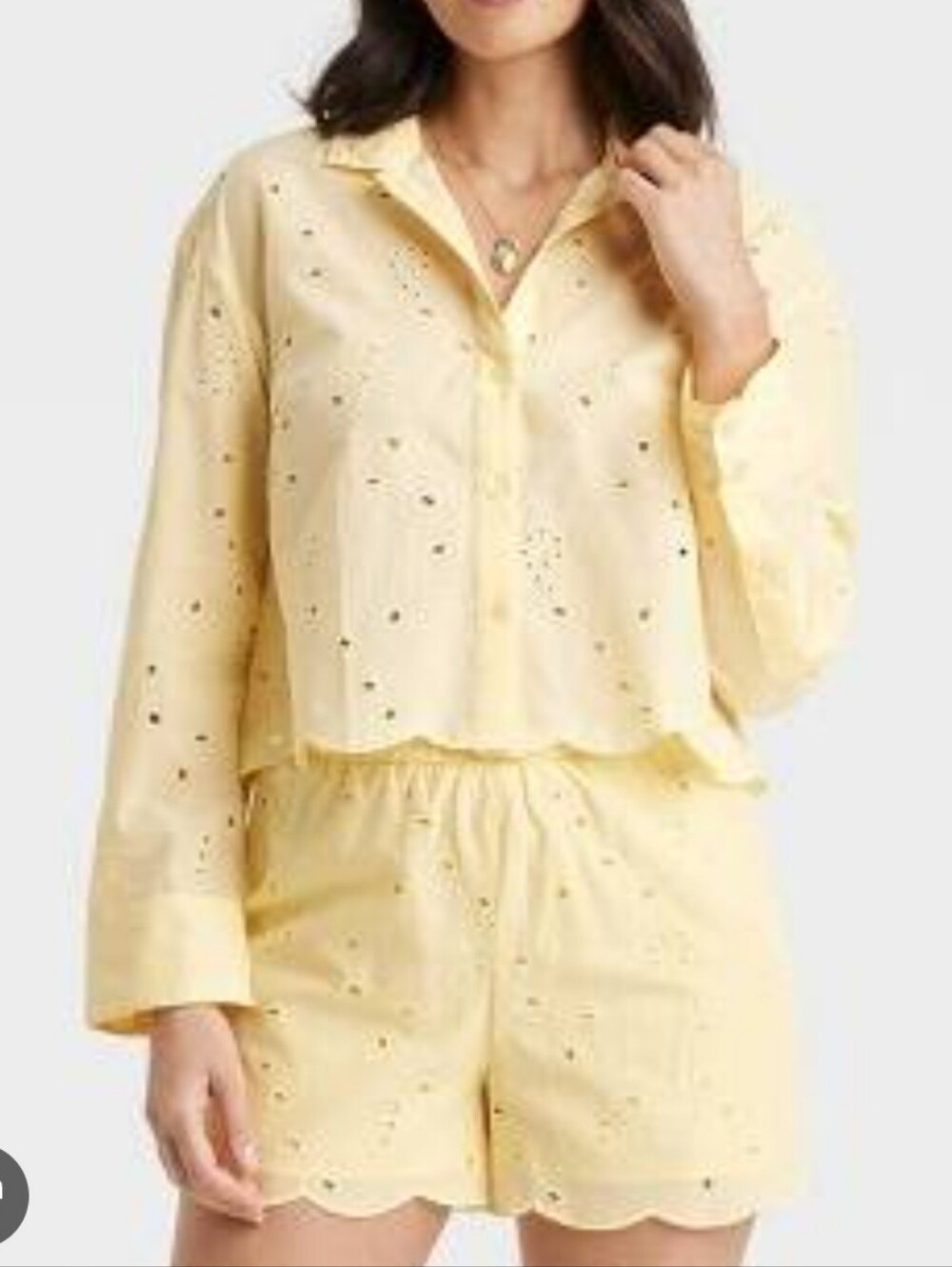 NWT Gorgeous Eyelet "A New Day" Light Yellow Shirt Shorts Set, Sz L